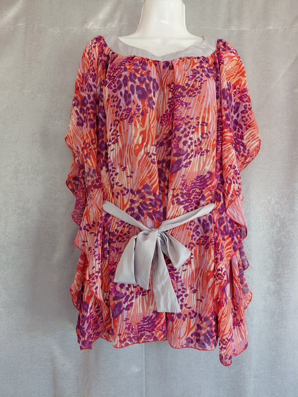 Rouge Collection Animmal Print Kaftan Tunic Blouse Womens Plus SZ 3X BELTED